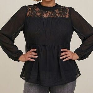 Torrid Lace Chiffon Overlay Blouse 3XL